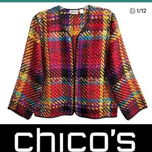 Chico's Vibrant Plaid Woven Blazer